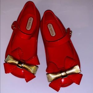 Mini Melissa Red & Gold Bow Toddler Shoes
